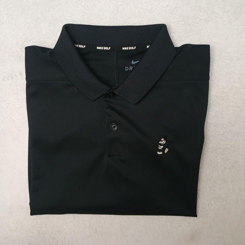 Nike Disney Polo Mens S Black Dri-FIT Golf Mickey Mouse Performance Tennis Work